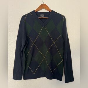 H&M Black and Green Argyle V-Neck Sweater